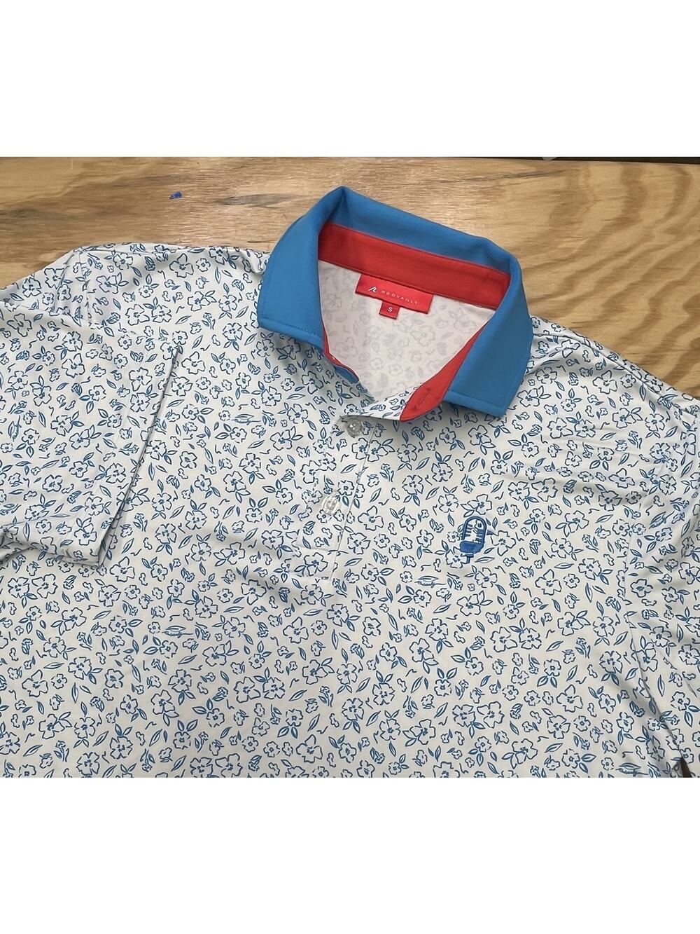 Redvanly Polo Shirt Mens Small Blue Short Sleeve Golf Geometric Performance